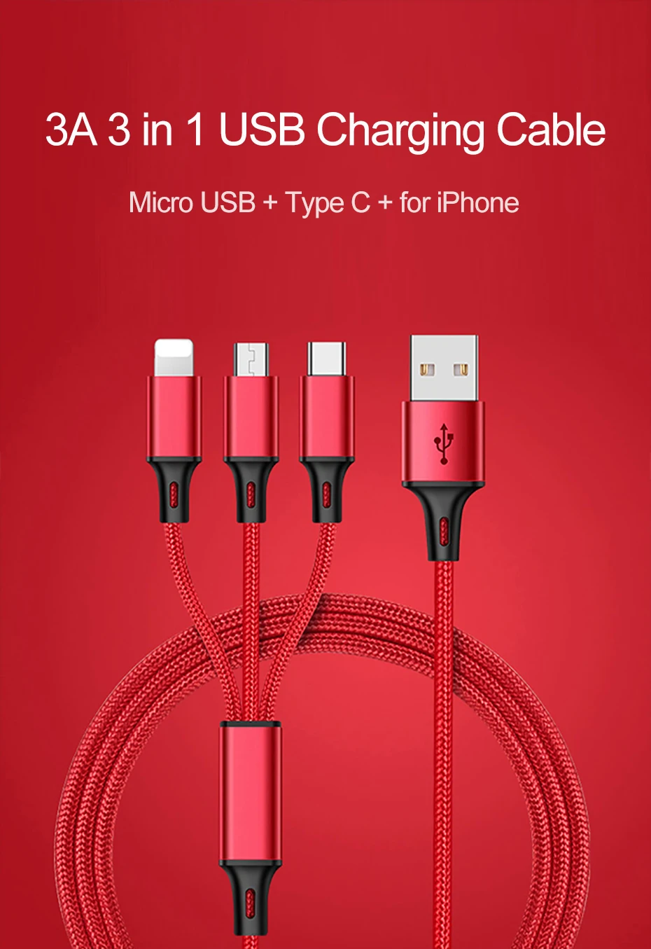 Musyue 3 в 1 USB кабель для iPhone samsung huawei Xiaomi usb type C кабель Micro USB кабель 3A телефонный кабель для iPhone 7 8 Plus XR