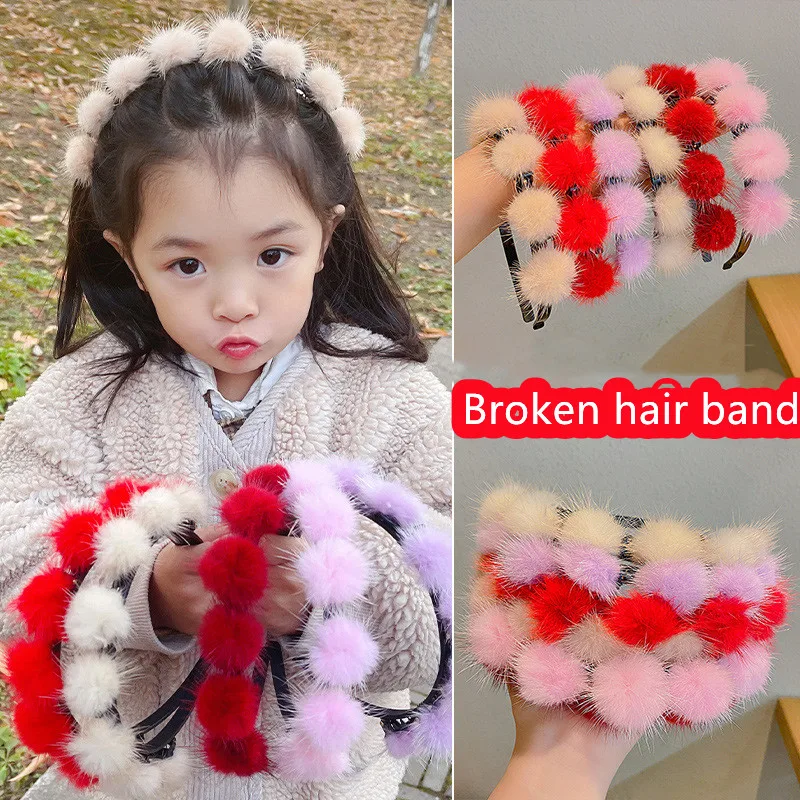 New Cute Colors Hairball Braided Hairband For Baby Girls Children Plush Soft Headband Bangs Hair Hoop Hair Band Kids Accessories