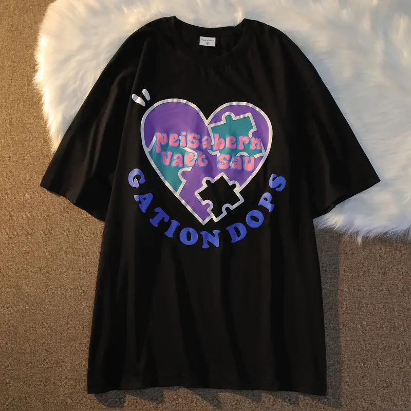 

Pure Cotton Love Short-sleeved T-shirt Women 2021 Summer New Half-sleeved Couples Top T-shirt