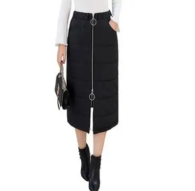 Осенняя пуховая хлопковая юбка А силуэта Толстая Женская длинная карандаш