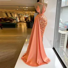 Vestidos formales sexys para baile De graduación, con lentejuelas, plisado, tren De barrido sin mangas, Vestido largo De noche para fiesta, Túnica De boda (1)
