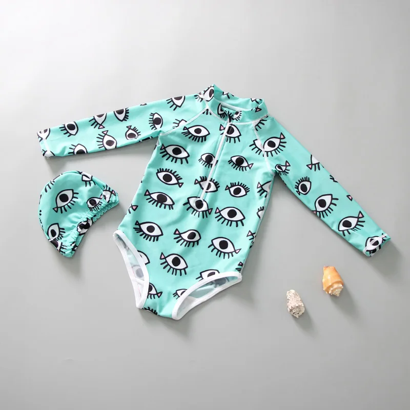 Детский слитный купальник для девочек пляжная одежда с длинным рукавом надписью