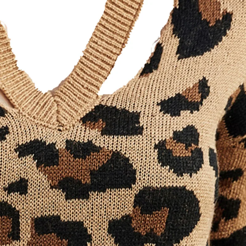 

Women's Sweaters 2020 Fashion Pullovers Leopard V-Neck Knitted Casual Large Size Warm Autumn And Winter Clothes Long Sleeve Top