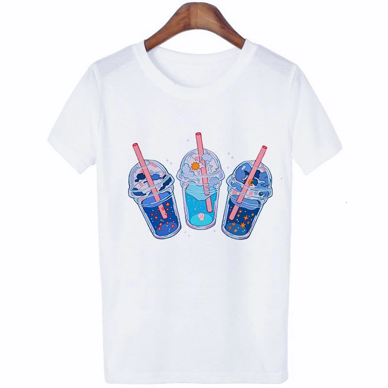 Женская футболка в стиле Харадзюку модная Оригинальная с принтом напитков