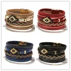 Женский кожаный браслет Миюки сглаза, широкий браслет с бусинами ручной работы в богемном стиле