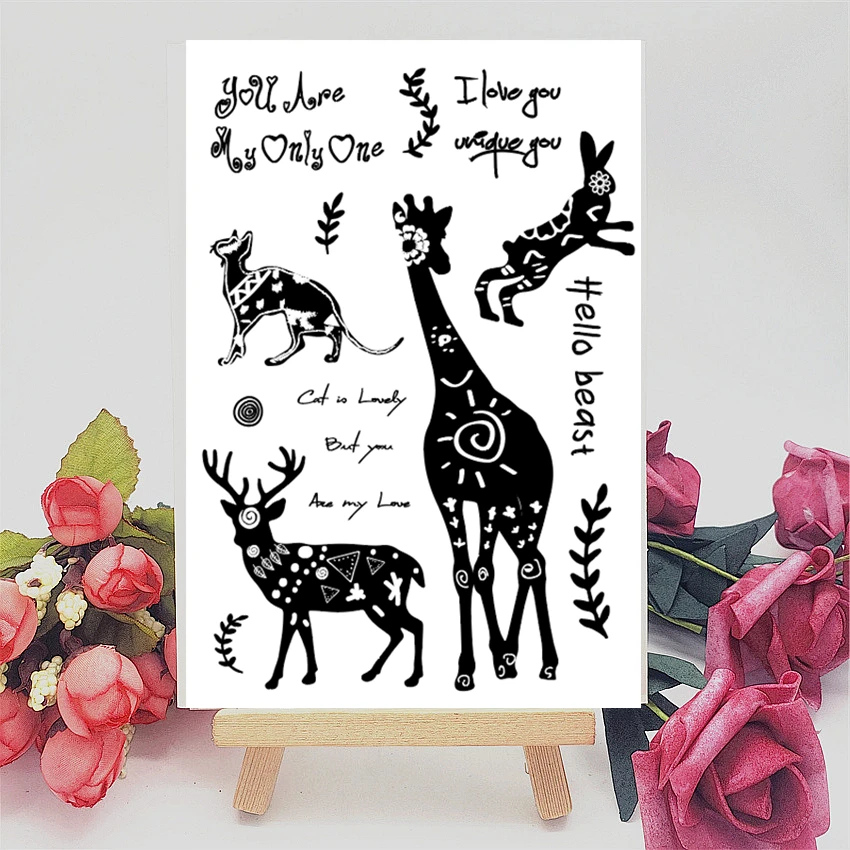 Прозрачные печатные штампы 11x16 см с силуэтом животных силиконовые марки валик