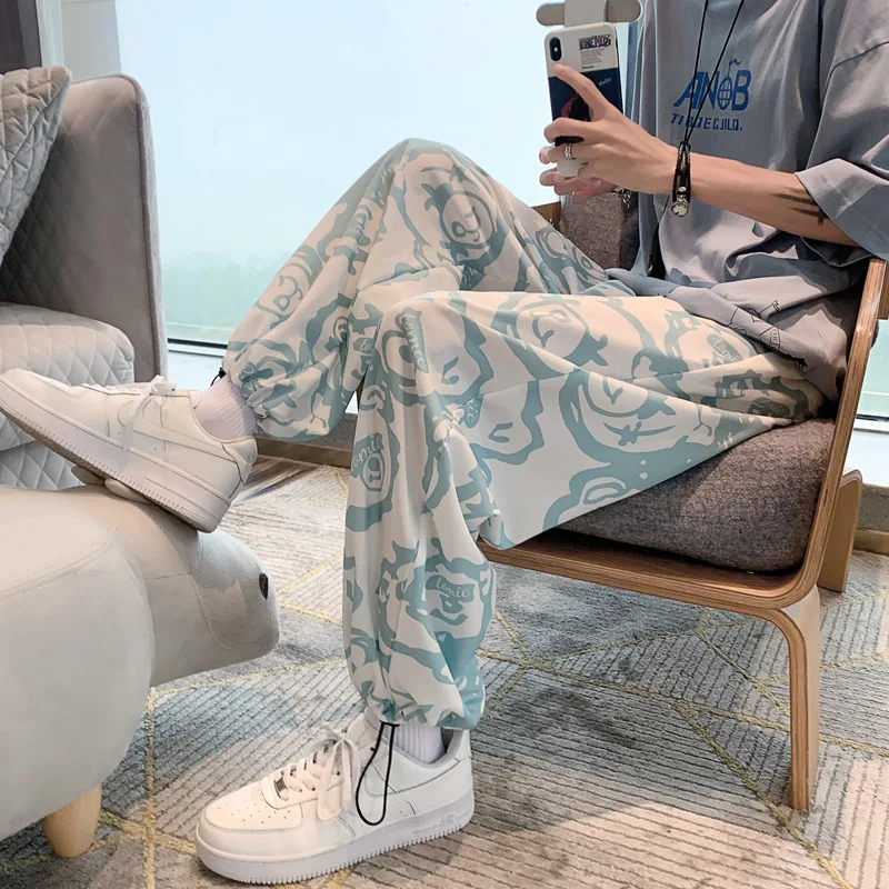 

Women Casual Pants with Print Hip Hop Summer Baggy Pants Korean Streetwear Purple Blue Pink Pants Harajuku Fashion Punk Rave