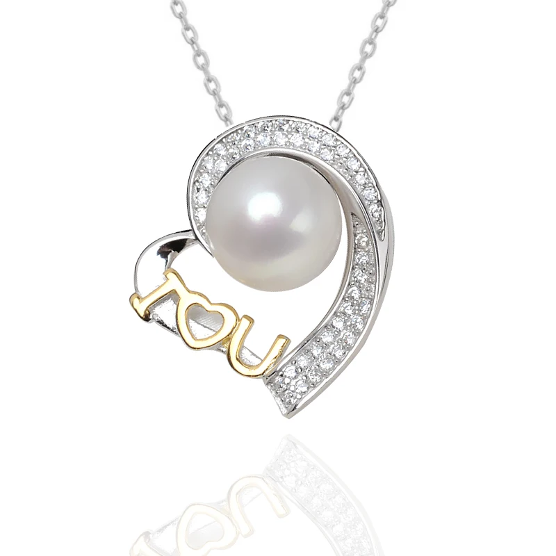 

MeiBaPJ 9-10mm Natural Freshwater Pearl Fashion LOVE Pendant Necklace 925 Sterling Silver Fine Wedding Jewelry for Women
