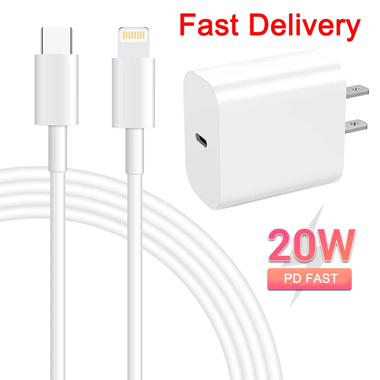 

20W USB-C Power Adapter For iPhone13 Pro Max 12 11 X XS Max XR iPad Pro AirPods PD Quick Charging With Type-C to Lightning Cable