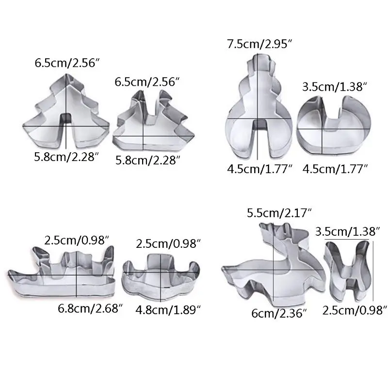 

8 Piece Christmas Cookie Cutter Set Stainless Steel Cut Candy Biscuit Mold Snowman Elk Santa Metal Cutters Cake Mould Baking Too