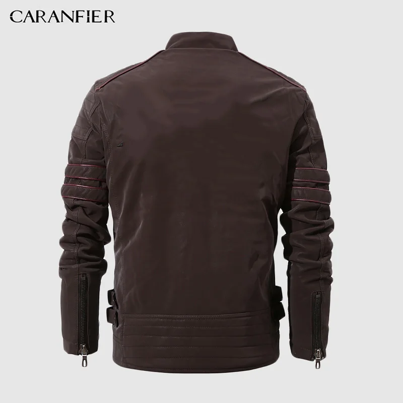 CARANFIER, модная зимняя кожаная куртка для мужчин, стоячий воротник, мотоциклетная, промытая, Ретро стиль, велюровая кожаная куртка, европейский размер, мужские куртки