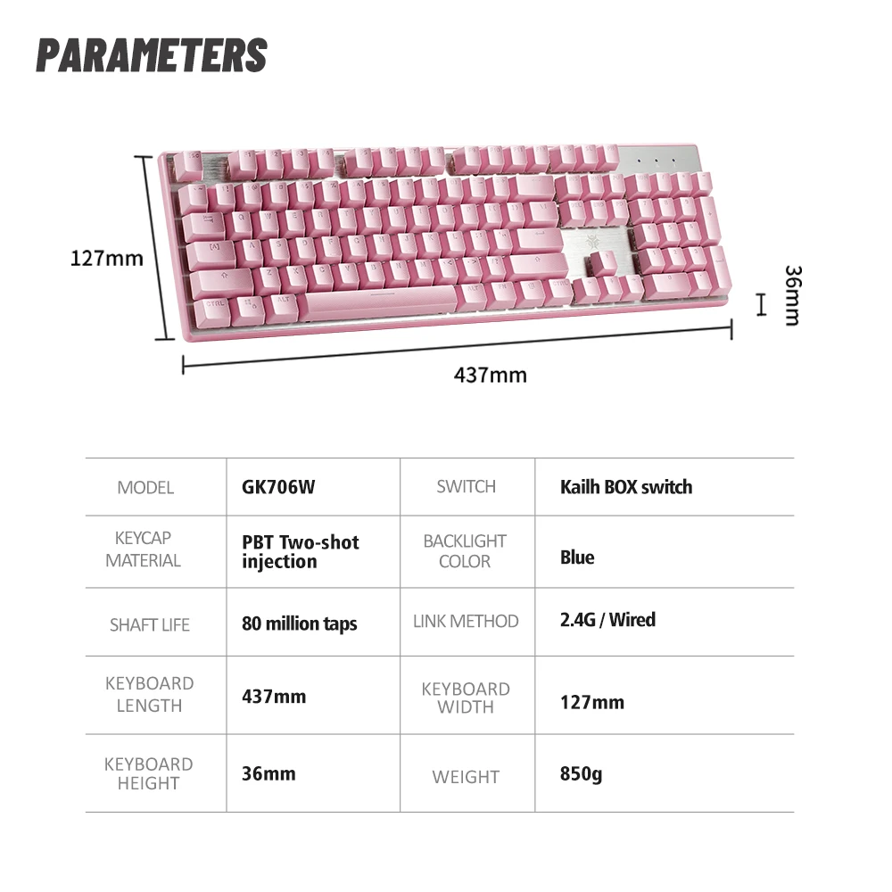 hexgears g706w mechanical gaming keyboard kailh box switch teclado usb wired wire wireless mechanical keyboard for desktop pc free global shipping
