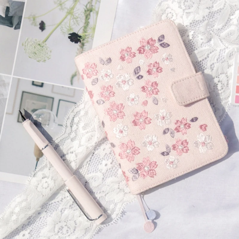 A6 Sakura Theme Floral Diary Book Cover Set Embroidery Notebook Travel Hand | Канцтовары для офиса и дома
