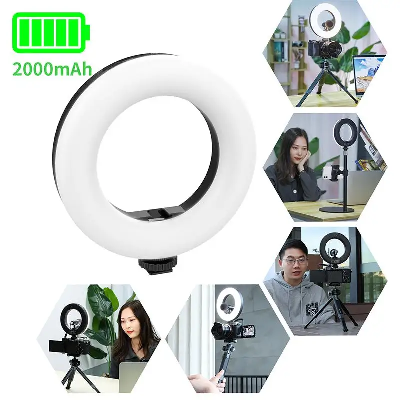 

2000 мАч 3200k-5600k кольцесветильник Тип c портативный заполнясветильник с холодным башмаком для прямой трансляции 3D изогнутый диффузор для теле...