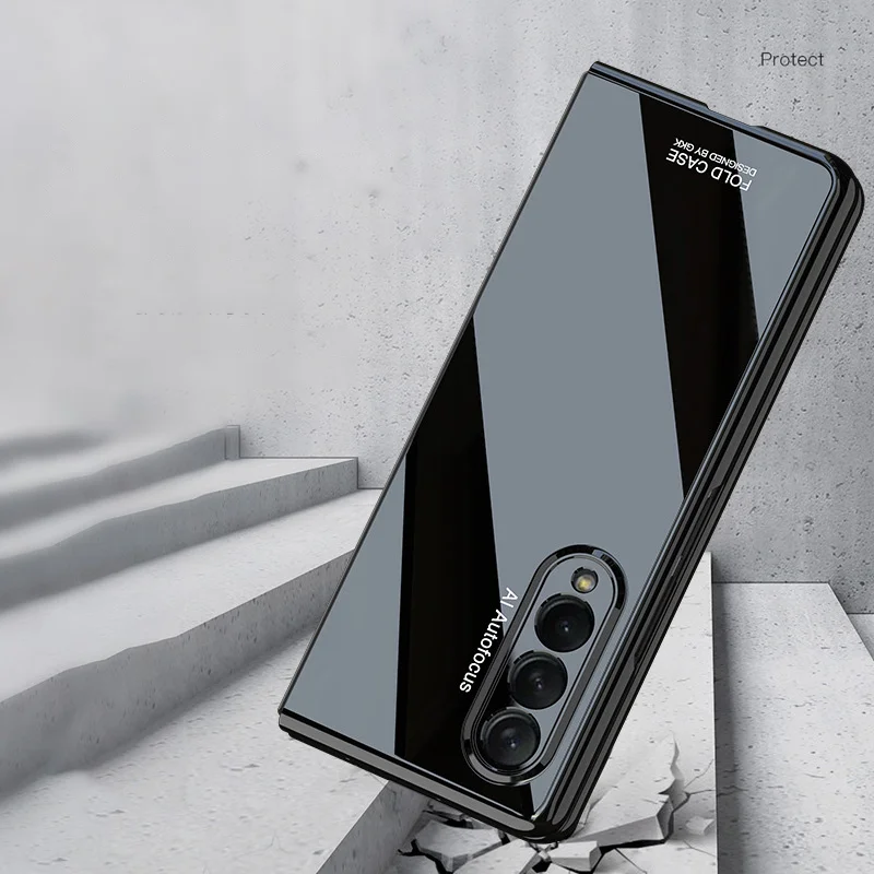 phone case for samsung galaxy z fold 3 5g cover pc piano highlight lacquer solid color fold washable shockproof fitted fundas free global shipping