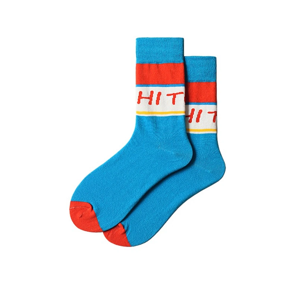 Мужские весенне осенние разноцветные хлопковые носки с надписью Harajuku модные