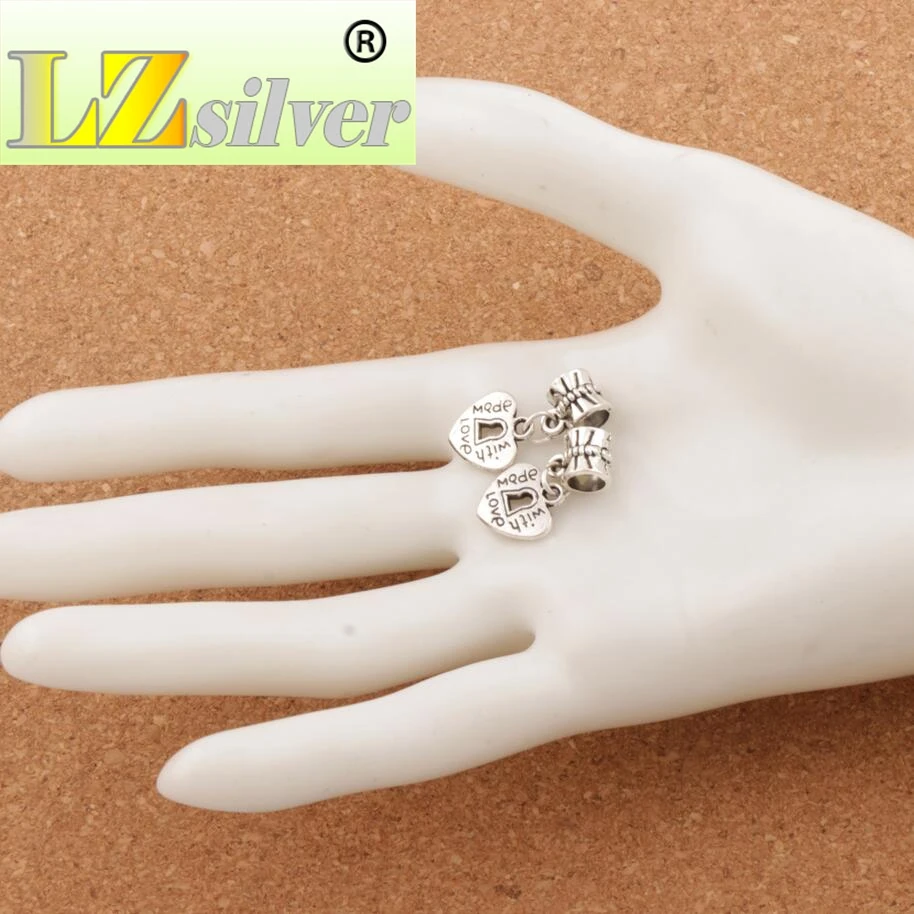 Made With Love Heart With Keyhole Big Hole Beads 12x23mm 100pcs zinc alloy Fit European Charm Bracelets Jewelry DIY B899