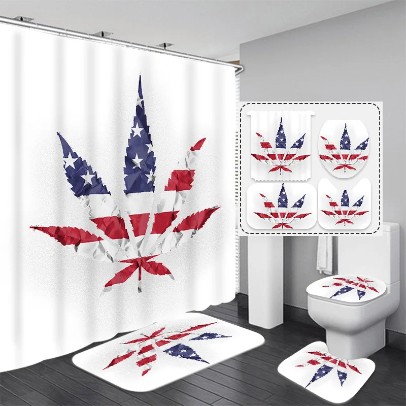

Colorful Leaf Shower Curtain Plant Themed Design 3D Bathroom Curtain Set with Polyester Bathroom Decor Set