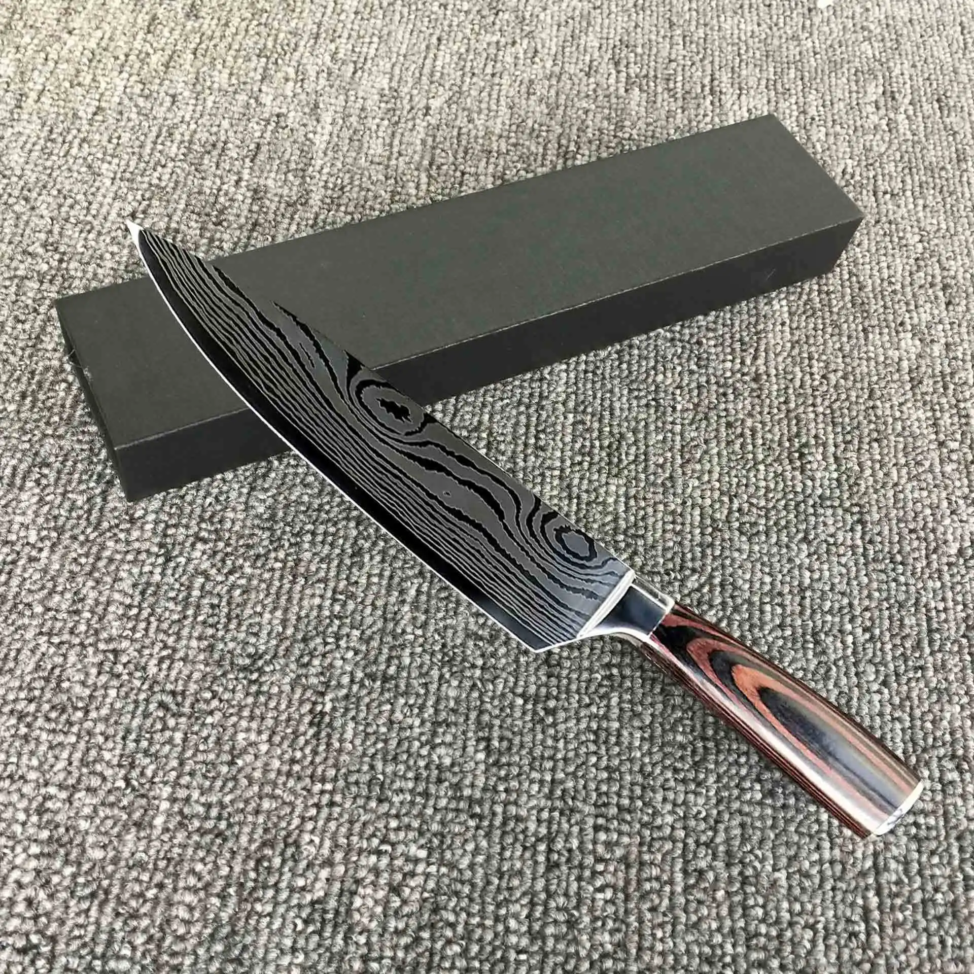 

Damascus Pattern Chef's Knife Japanese Multipurpose Knife Stainless Steel Color Wooden Handle Cooking Kitchen Knives