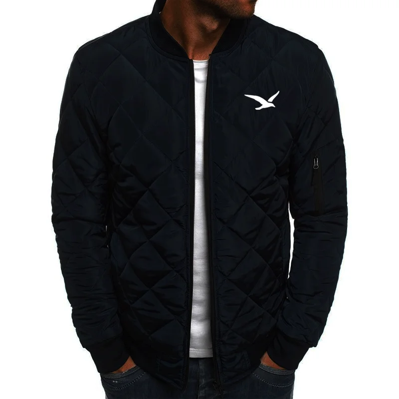 Men Autumn Seagull print Jacket Wind Breaker Casual Plaid Parka Solid Color Brand Overcoat Men Thick Clothes Zipper Jackets Men