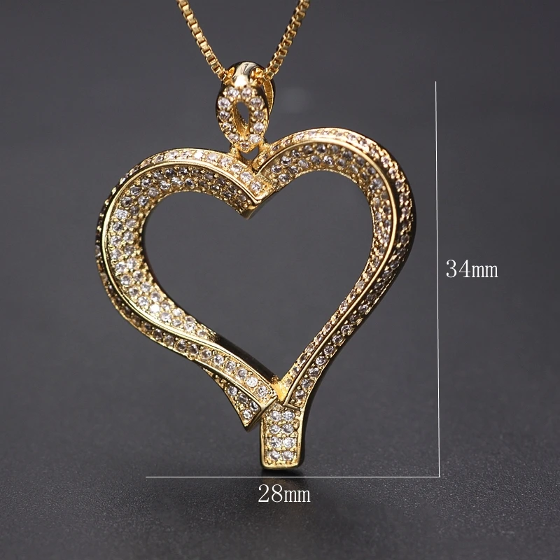 

Luxury Big Heart Pendant Necklace For Women Cubic Zirconia Stone Gold Color Chain Hollow out Choker Necklace Women accessories
