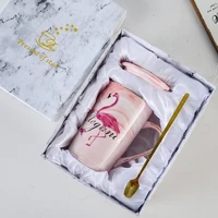 couple ceramic mug gold edge marble pattern set with handle spoon kitchen breakfast coffee cup with m logo flamingo water cup
