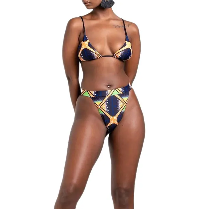 

Swimwear Womens 2 Pcs Bikini Outfits Vintage Pattern Printed Push Up Padded Tops+High Waist Shorts Sets Sexy And Fashion