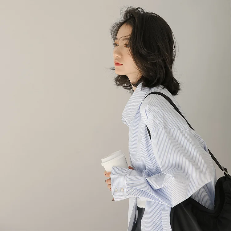 

Real Shot Striped Shirt Design Sense Niche Autumn Korean