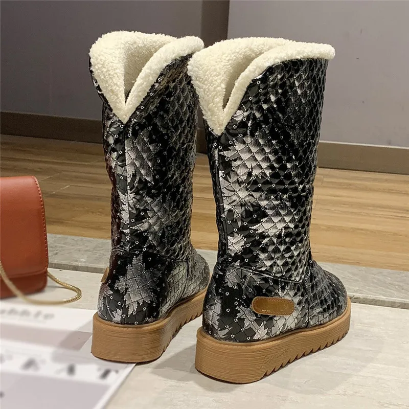 Женские теплые ботинки botte hiver femme однотонные средней длины на плоской подошве с