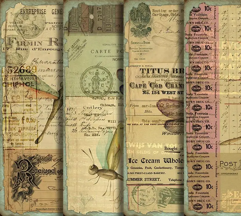 

4Pcs/Pack A5 Vintage Newspaper Plant Insects Sticker DIY Craft Scrapbooking Album Junk Journal Planner Decorative Stickers