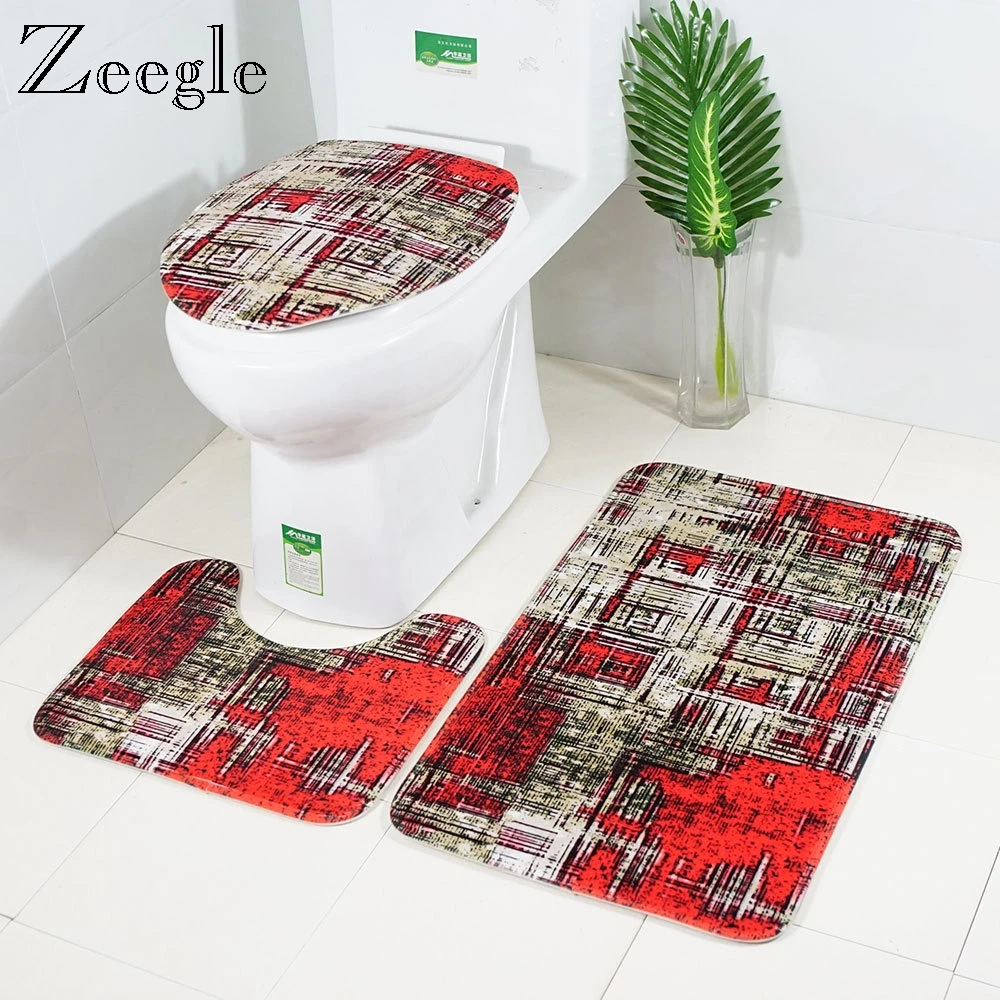 

Zeegle Bath Mat 3PCS Toilet Rug Set Pedestal Rug Toilet U Type Mat Bathroom Entrance Mat Doormat Anti-slip Bathroom Floor Rug