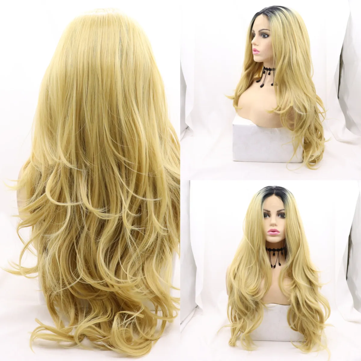 

Baicheng Blonde Synthetic Lace Front Wig Long Wavy Cosplay Wigs Heat Resistant Fiber Glueless Daily Wigs For Women 24 Inches