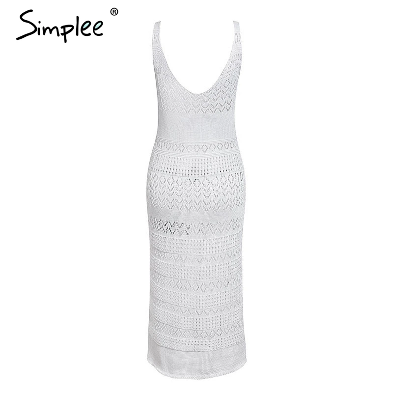 Летнее женское длинное платье Simplee вязаное богемное ажурное пляжное с O-образным