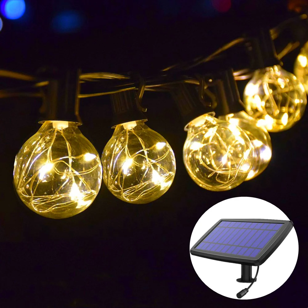 

Luz solar de rua guirlanda solar conduziu a luz ao ar livre lmpada solar g40 fio cobre luzes da corda edison lmpada led guirla