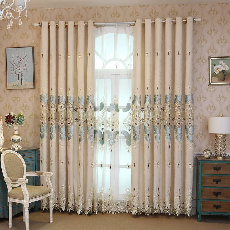 

European Style Hollow Embroidery Curtain Fabric Living Room Bedroom Balcony Curtain Finished