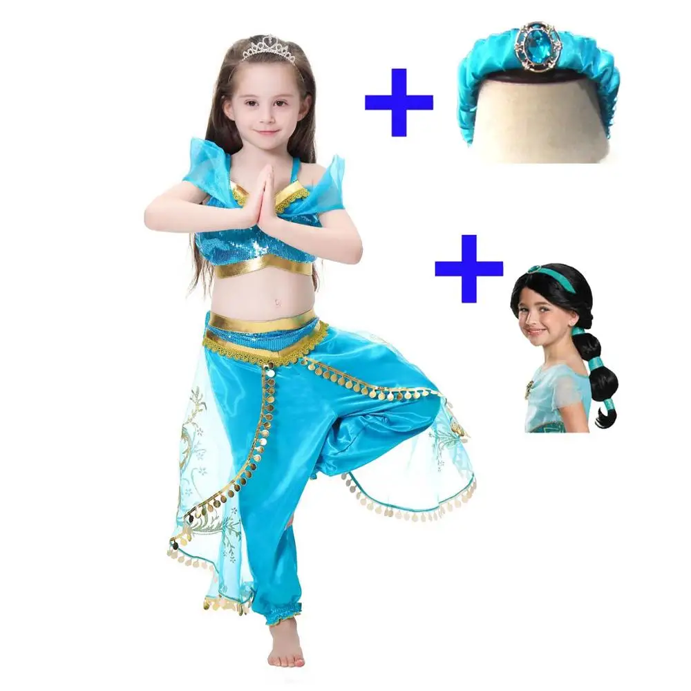 Новый костюм принцессы жасмин для девочек парик из волос Аравийский Хэллоуин