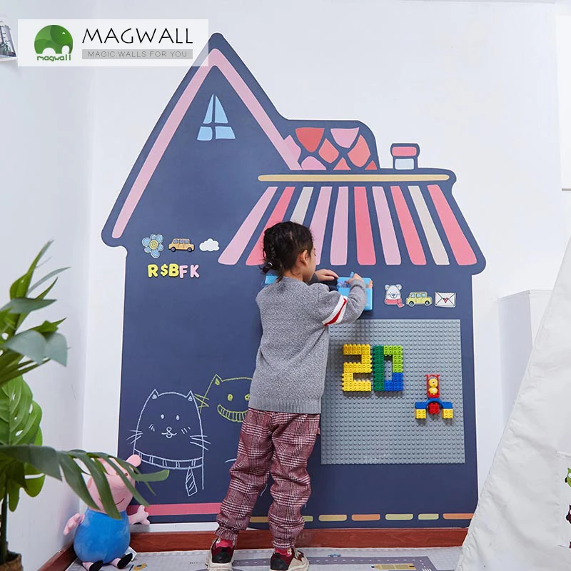 Magnetic double-layer UV printed House Shape graffiti wall dust free children free writing board