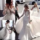 Женское кружевное платье-русалка, дизайнерское свадебное платье со съемным шлейфом и длинными рукавами, осень 2021