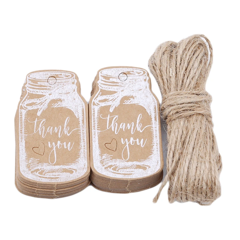

50 Pcs/pack Kraft Paper Tags Handmade/Thank You DIY Crafts Hang Tag With Rope Labels Gift Wrapping Supplies Wedding Favors