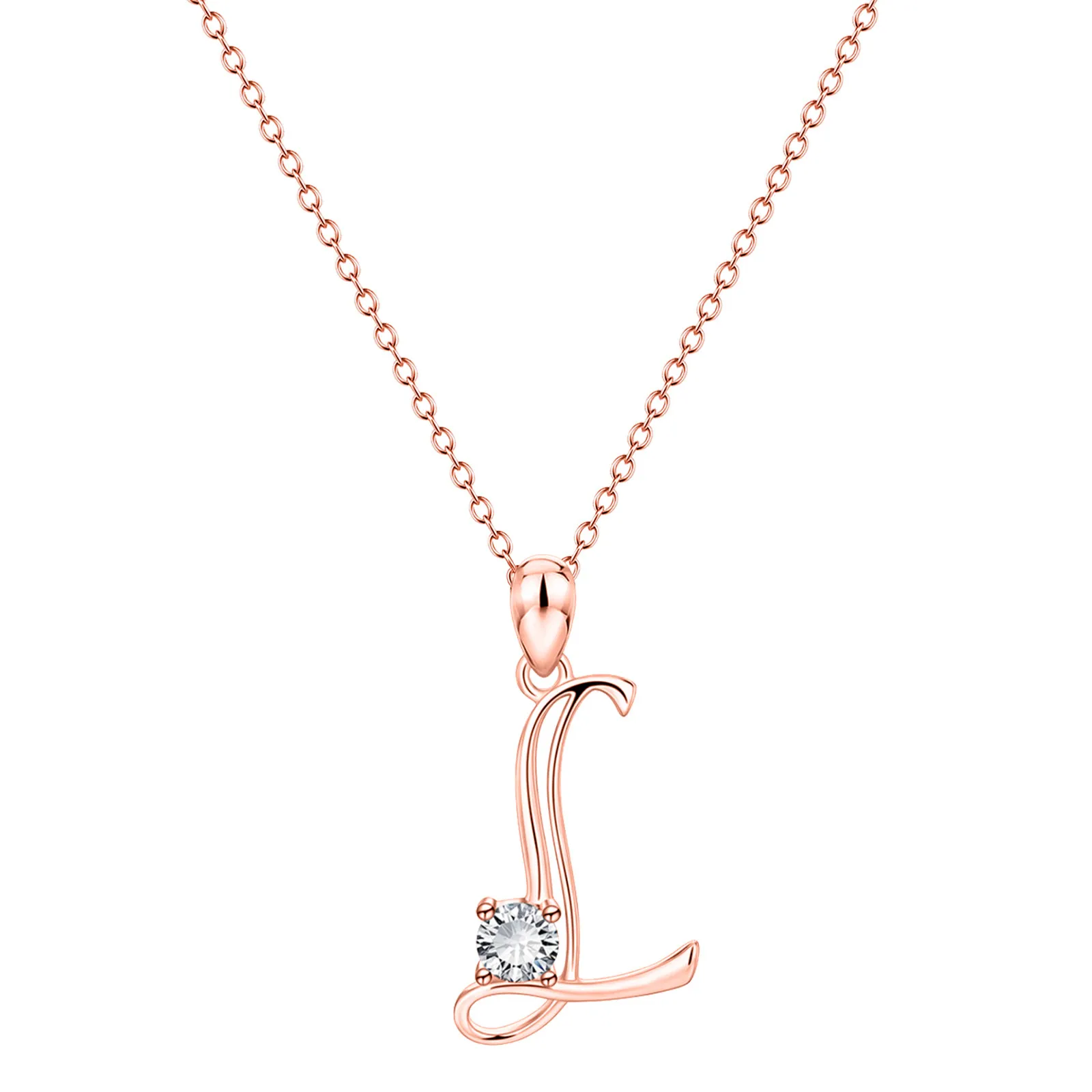 

Jewelry Gift Fashion 26 English Letter Name Chain Pendants Necklace For Women Gold Metal Key Heart Necklace New Design Rose Gold