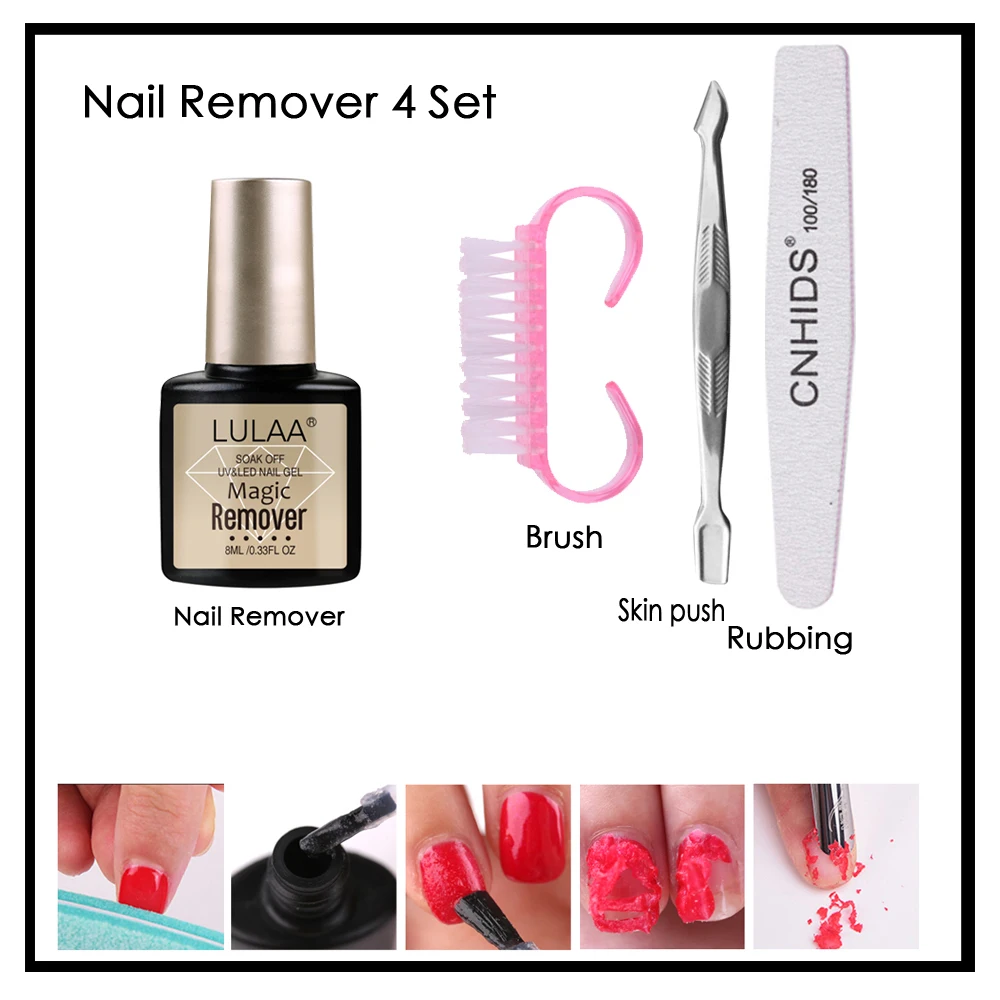 Lulaa Профессиональный 2/4/7 шт набор для полировки ногтей взрыв Magic эмаль Remover Замочить ногтей набор чистящих средств для инструмент для росписи ногтей высокое качество - Цвет: 4pcs  1set