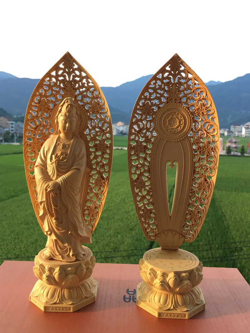 Статуя Будды из бокса резной Лотос авалокистевара деревянное ремесло домашняя