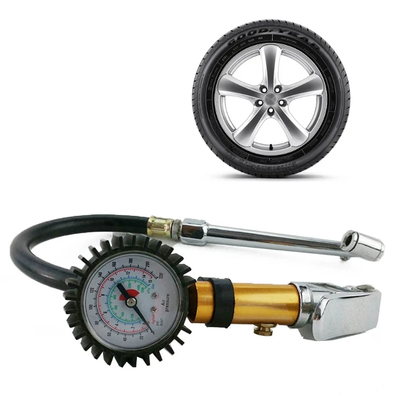

Tyre Pressure Gauge with Flexible Hose Car Tire Pressure Gauge 0-220PSI Compatible with Car Truck Motorcycle Bike
