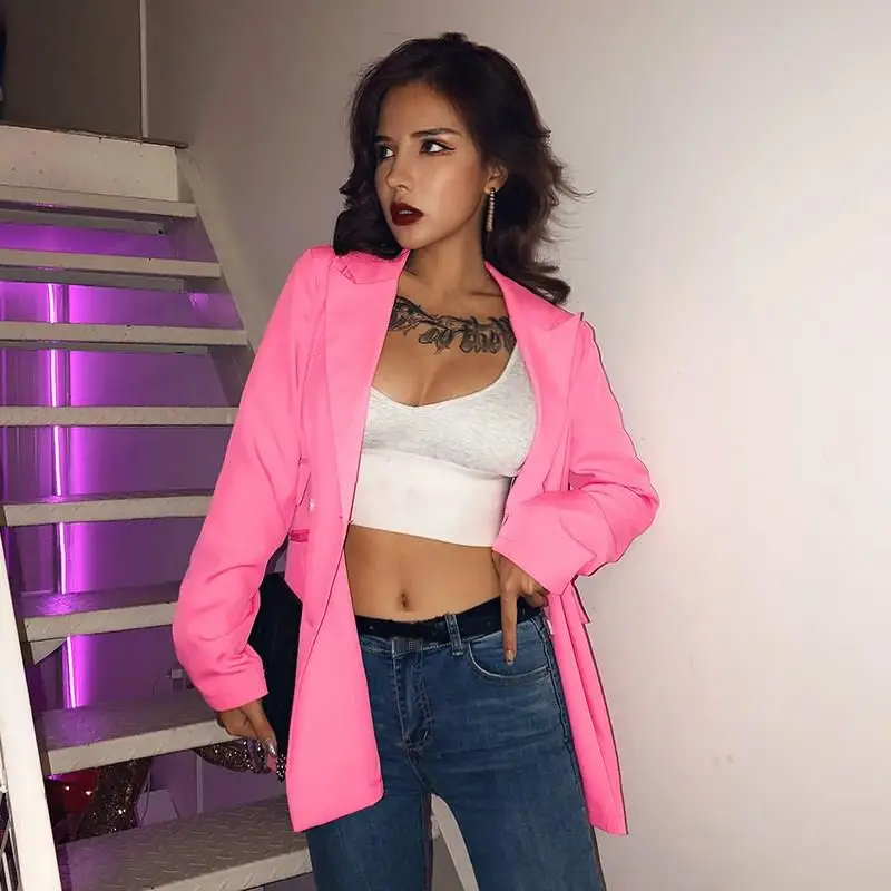 Женский розовый блейзер однотонная женская повседневная верхняя одежда куртка в