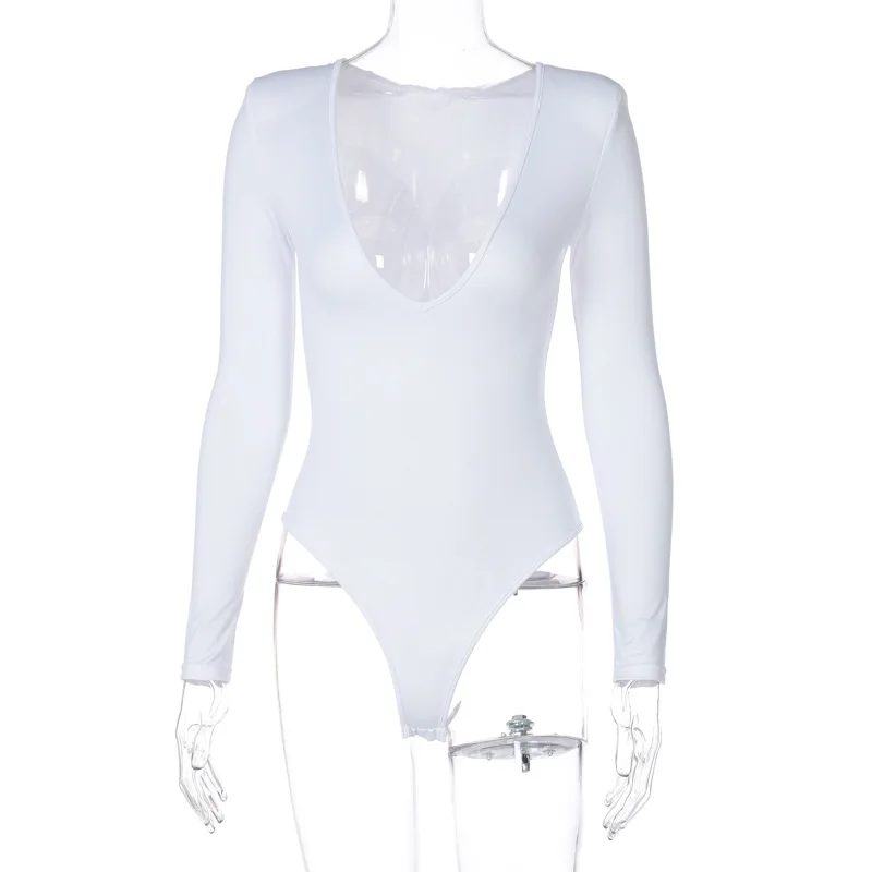 Облегающее боди с v-образным вырезом и длинным рукавом сексуальное облегающее