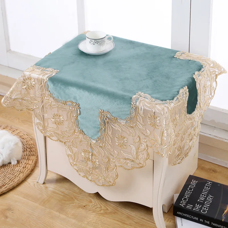 

European High-Grade Velvet Table Cloth Rectangular Round Square Embroidery Tablecloth Coffee Tea TableCover Home Decor Towels