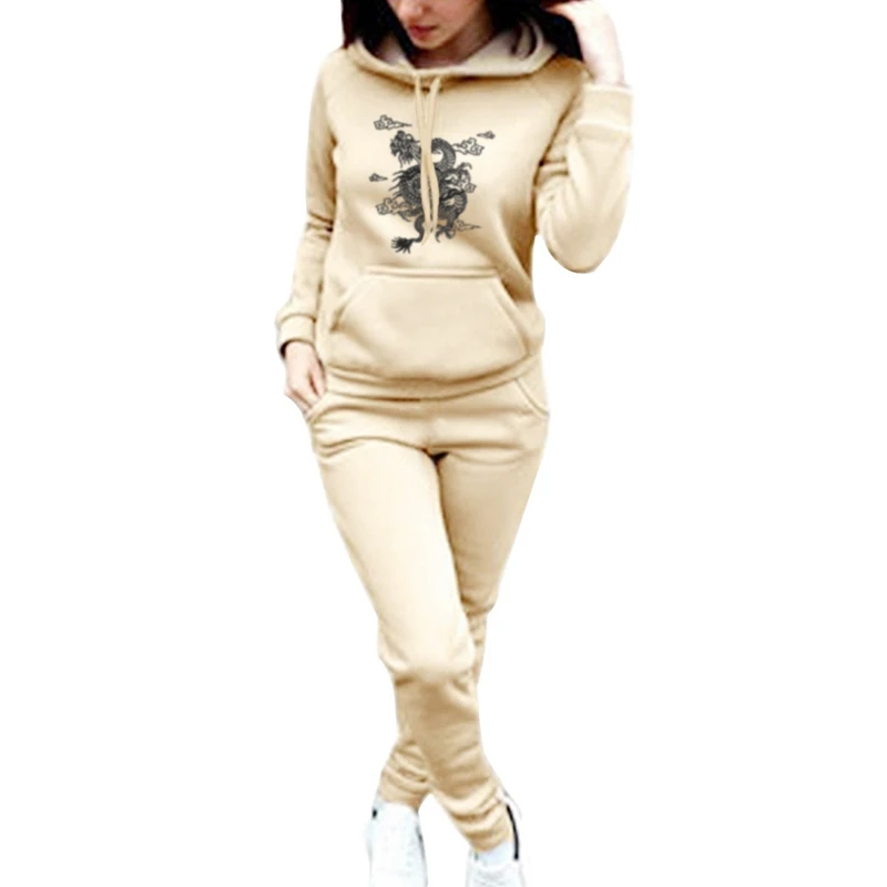 

Women 2 Piece Tracksuit Set Dragon Pullover Hoodie+Pants Female Autumn Winter Sweatshirt Sets Suits Women Sports Suit Sportswear