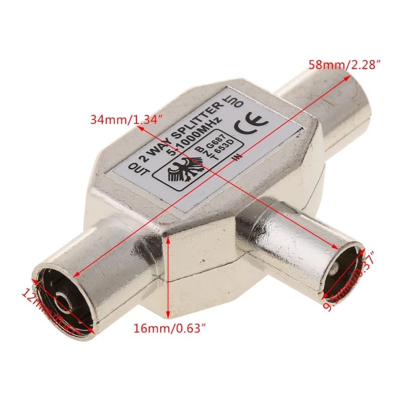 Двухсторонний T Splitter1x штекер на 2 x гнездо металлический коаксиальный ТВ