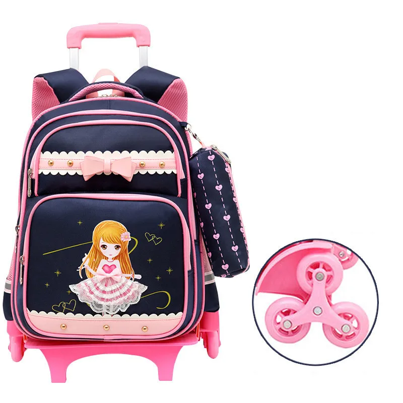 Детские школьные сумки, детские рюкзаки с 2/6 колесами, багаж на колесиках для девочек, школьная сумка принцессы, оптовая продажа, Mochila