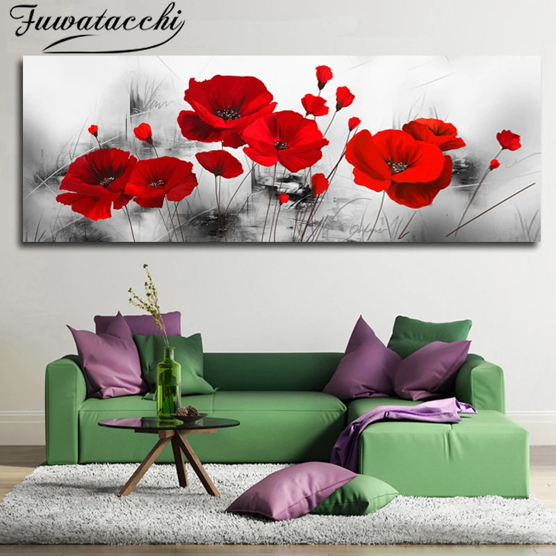 

Fuwatacchi Red Rose Oil Canvas Paintings HD Modern Flowers Posters and Prints Wall Art Pictures for Living Room Home Decotarions